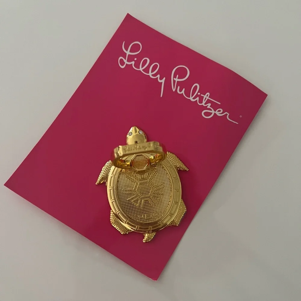 NWT Lilly Pulitzer Gold Metallic Turtle Phone Ring Adhesive Mount